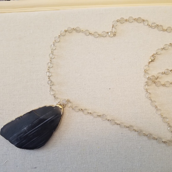 Crystal Bead and Stone Long Necklace
